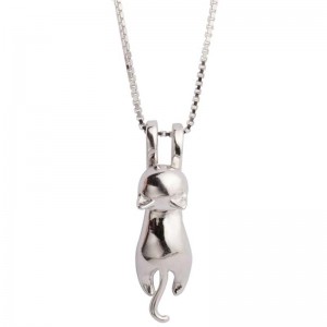 Collier à breloques en forme de chat en argent sterling S.Leaf pour femme - Bijoux en forme de chat pour femme - Accessoires pour femme - Cadeaux sur le thème des amants de maman - Chaton en argent mignon - Cadeaux d\'anniversaire pour femme
