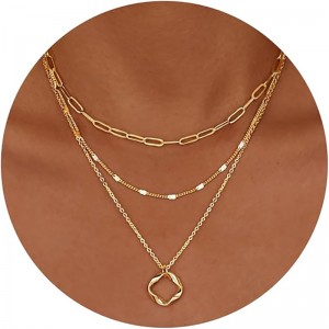 Double minimaliste-Collier superposé en or 4 carats plaqué argent avec pendentif en forme de trombone et chaîne ras du cou, ensemble de bijoux simples en or et diamant avecnœud croisé, cadeaux pour femmes